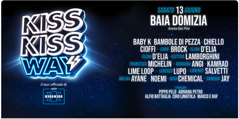 Kiss Kiss Way 2026 fa tappa a Baia Domizia: due giorni di musica, eventi e grande partecipazione