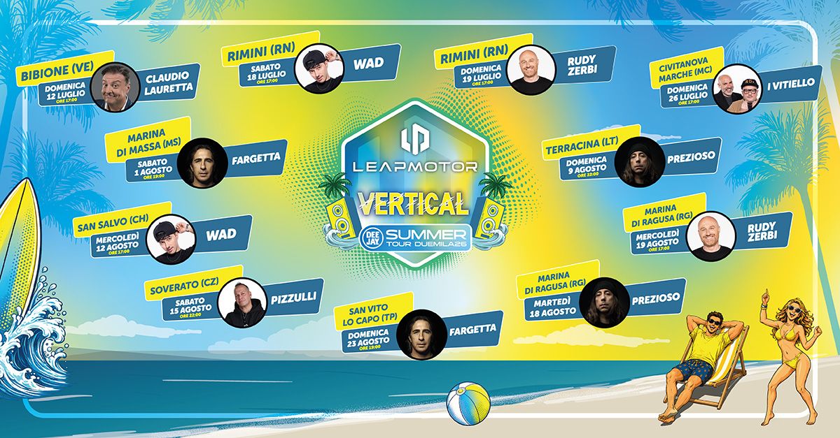 Vertical Summer Tour 2026, dopo il debutto a Bibione il tour riparte da Rimini con i talent di Radio Deejay