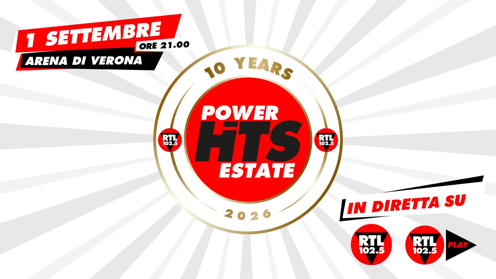 RTL 102.5 Power Hits Estate 2026, svelato il cast della serata all’Arena di Verona